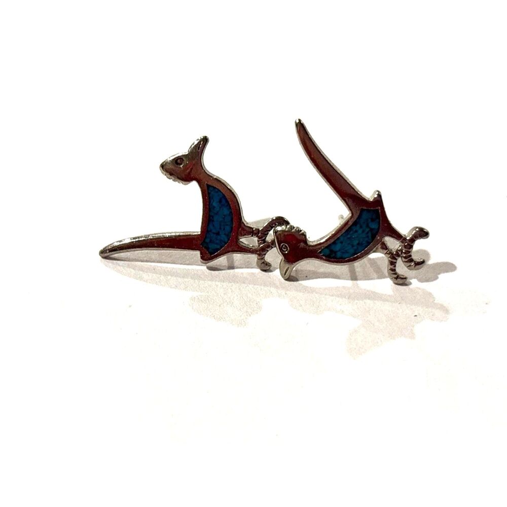 Vintage Turquoise earrings roadrunner bird southwest style silver stud earring